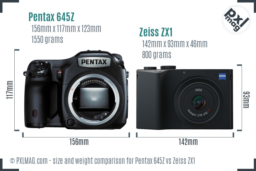 Pentax 645Z vs Zeiss ZX1 size comparison