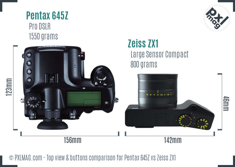 Pentax 645Z vs Zeiss ZX1 top view buttons comparison