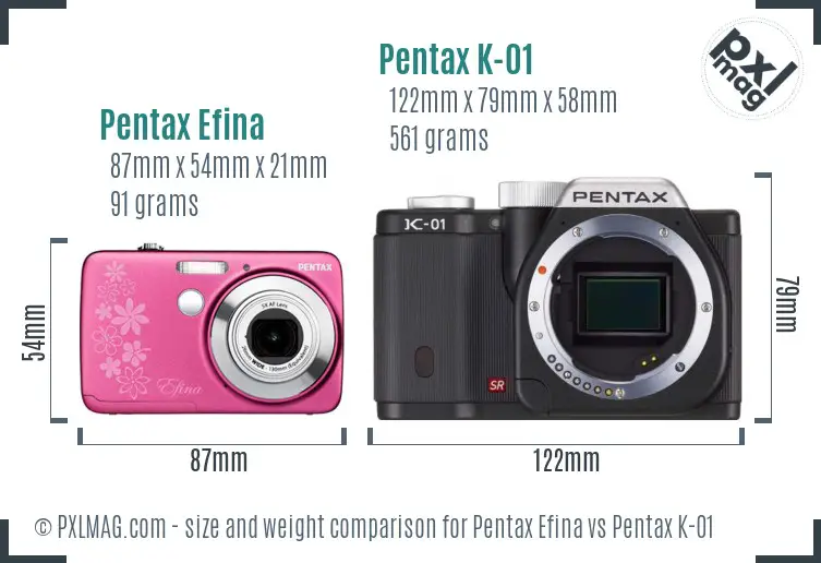 Pentax Efina vs Pentax K-01 size comparison