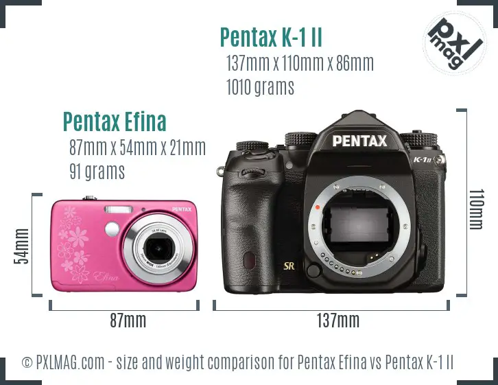 Pentax Efina vs Pentax K-1 II size comparison