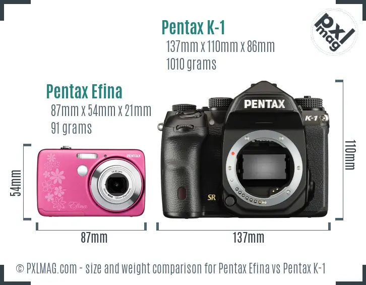 Pentax Efina vs Pentax K-1 size comparison