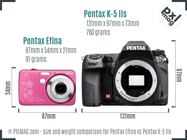 Pentax Efina vs Pentax K-5 IIs size comparison