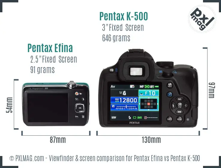 Pentax Efina vs Pentax K-500 Screen and Viewfinder comparison