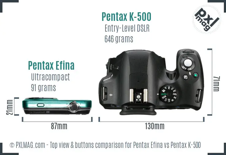 Pentax Efina vs Pentax K-500 top view buttons comparison
