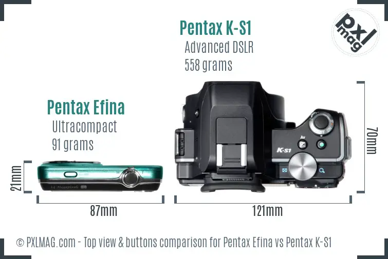 Pentax Efina vs Pentax K-S1 top view buttons comparison