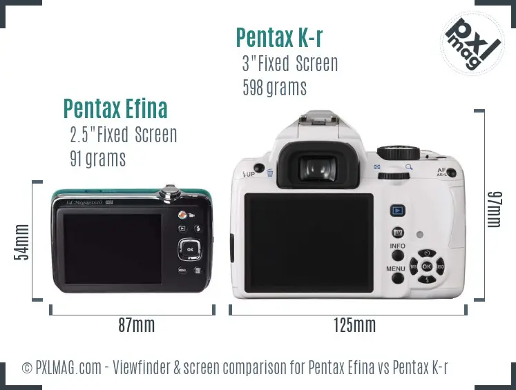 Pentax Efina vs Pentax K-r Screen and Viewfinder comparison