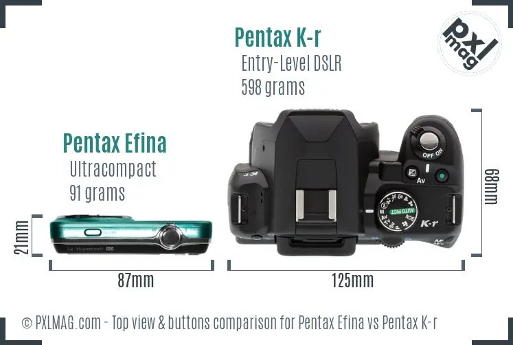 Pentax Efina vs Pentax K-r top view buttons comparison