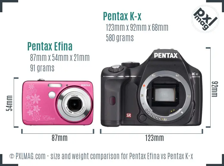 Pentax Efina vs Pentax K-x size comparison