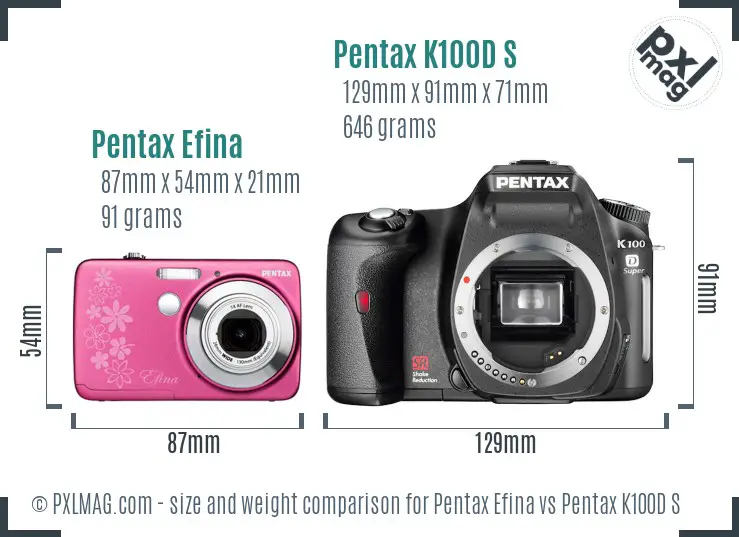Pentax Efina vs Pentax K100D S size comparison