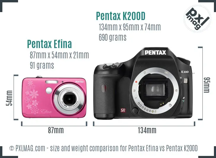 Pentax Efina vs Pentax K200D size comparison