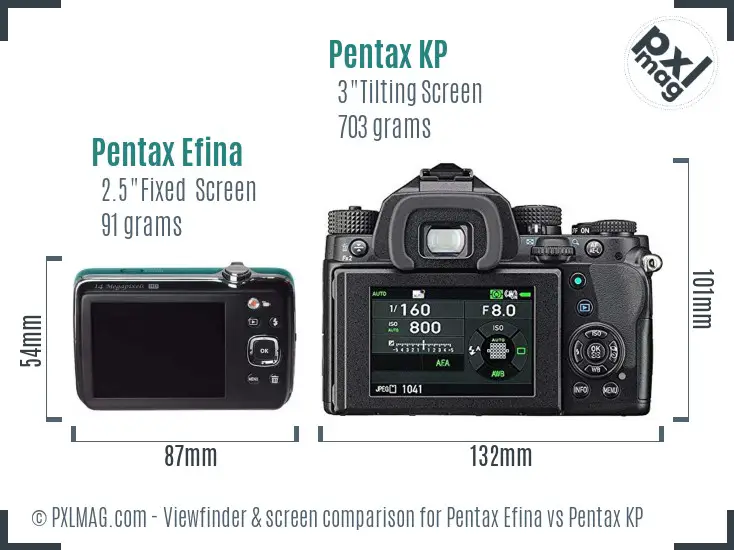 Pentax Efina vs Pentax KP Screen and Viewfinder comparison