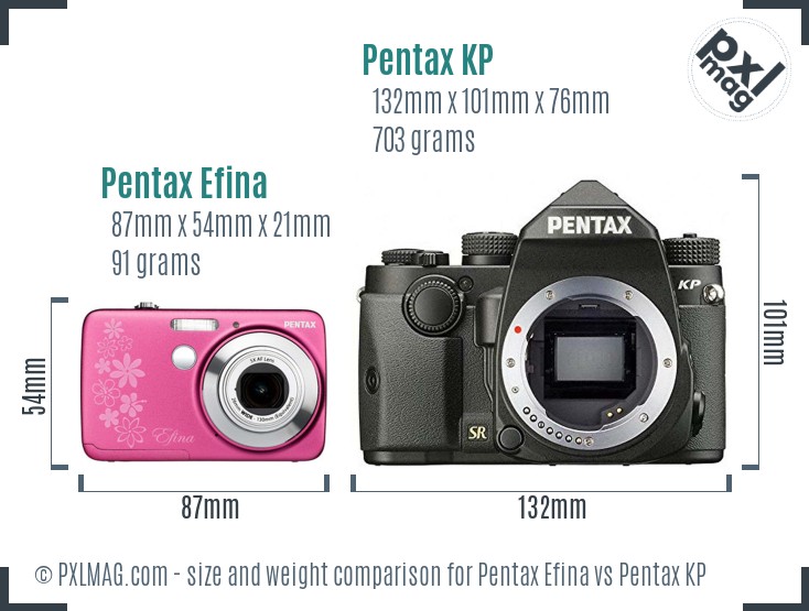 Pentax Efina vs Pentax KP size comparison