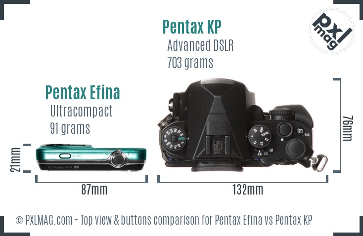 Pentax Efina vs Pentax KP top view buttons comparison