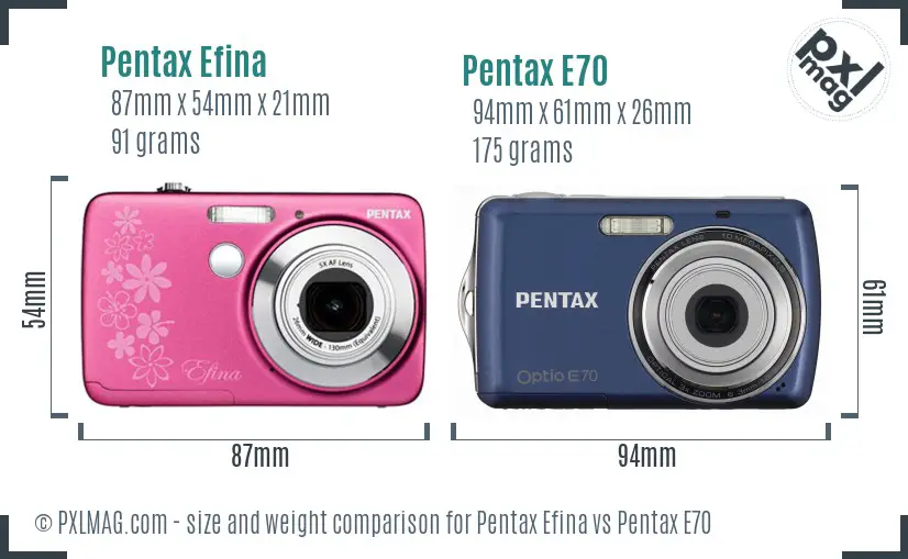 Pentax Efina vs Pentax E70 size comparison