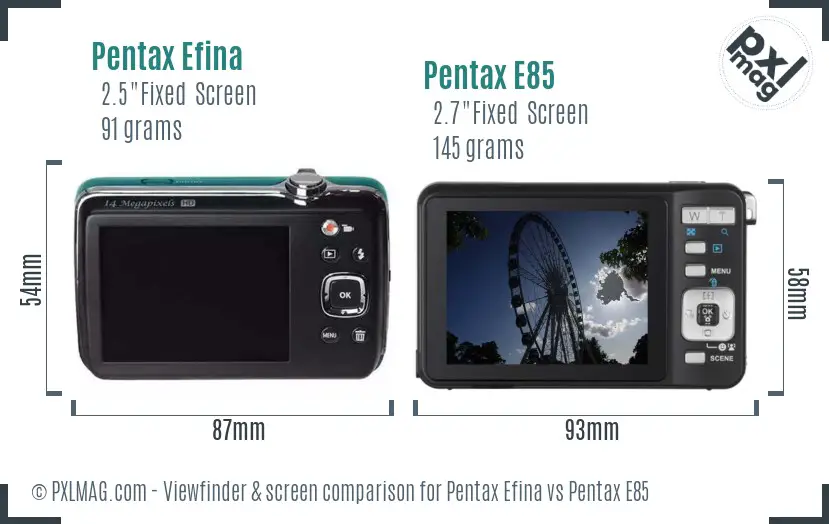 Pentax Efina vs Pentax E85 Screen and Viewfinder comparison