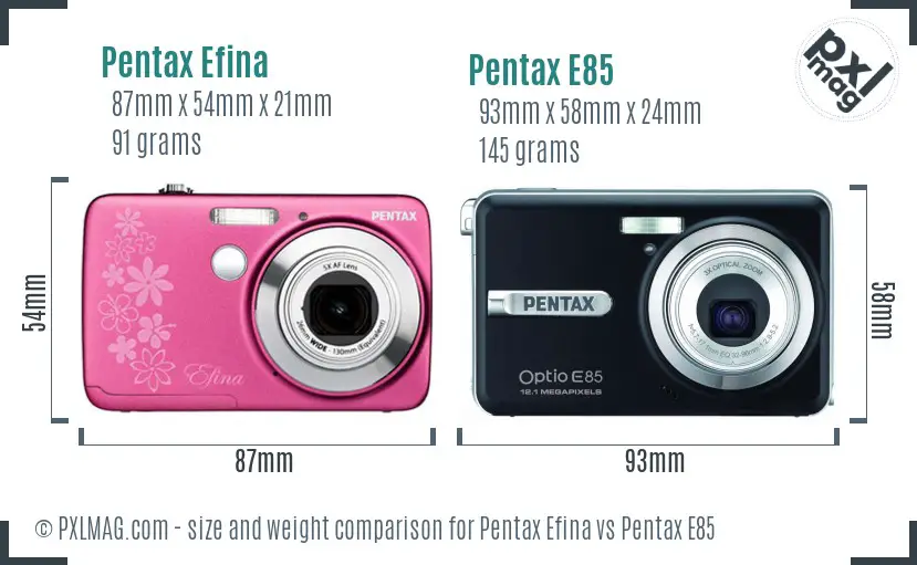 Pentax Efina vs Pentax E85 size comparison