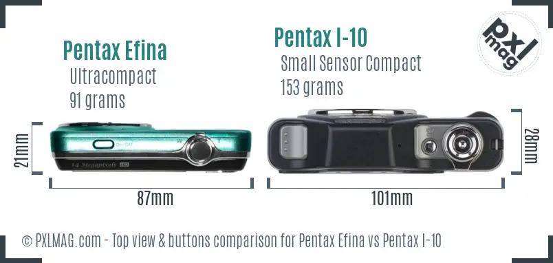 Pentax Efina vs Pentax I-10 top view buttons comparison