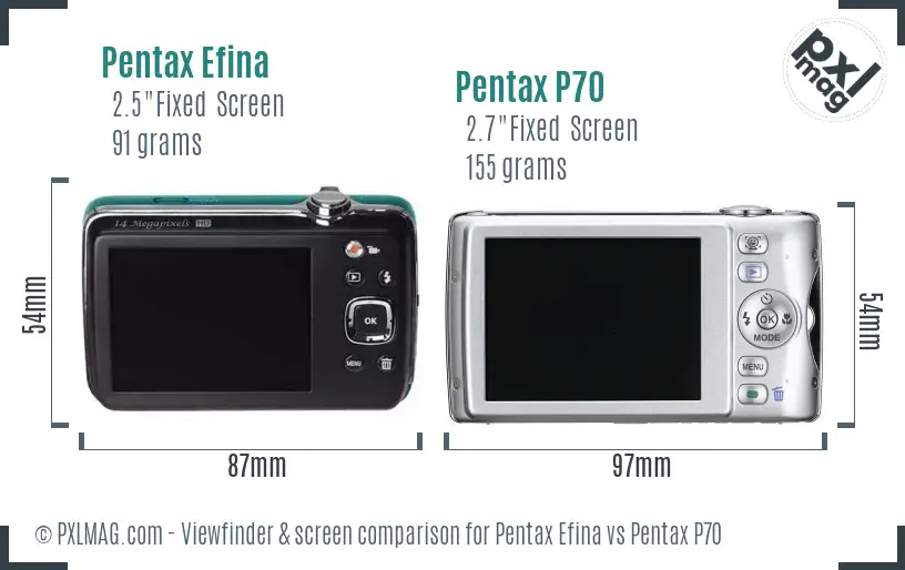 Pentax Efina vs Pentax P70 Screen and Viewfinder comparison