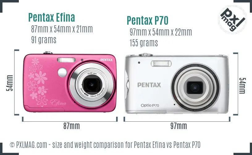 Pentax Efina vs Pentax P70 size comparison