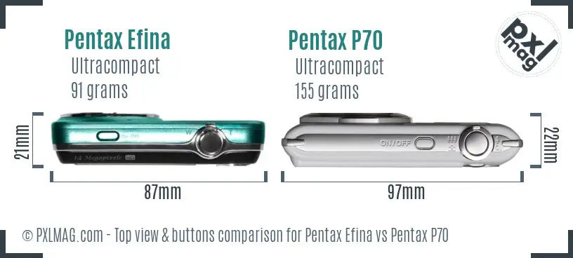 Pentax Efina vs Pentax P70 top view buttons comparison