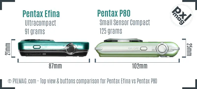 Pentax Efina vs Pentax P80 top view buttons comparison