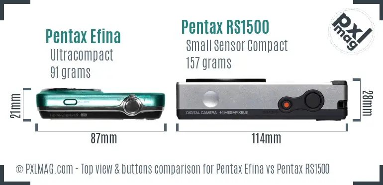 Pentax Efina vs Pentax RS1500 top view buttons comparison
