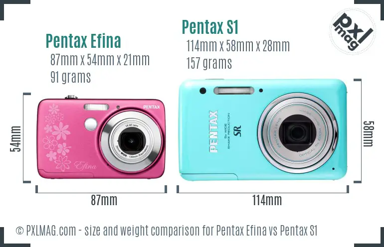 Pentax Efina vs Pentax S1 size comparison