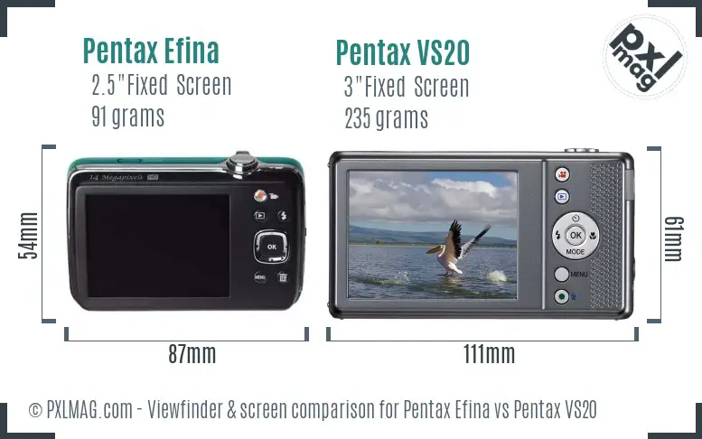 Pentax Efina vs Pentax VS20 Screen and Viewfinder comparison