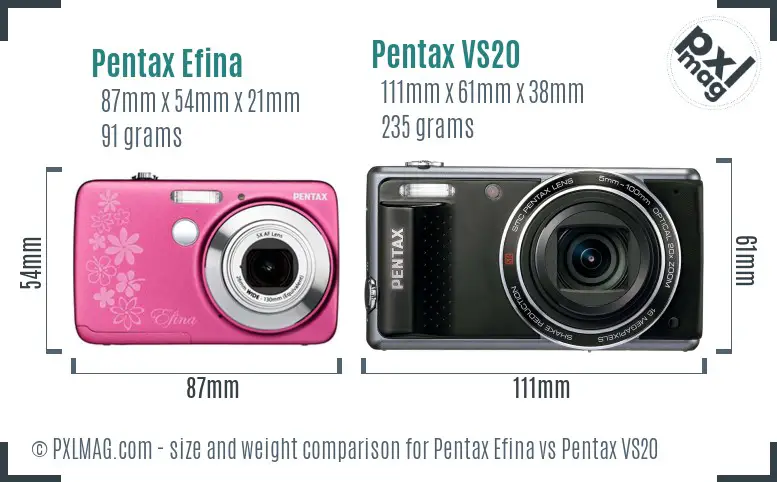 Pentax Efina vs Pentax VS20 size comparison