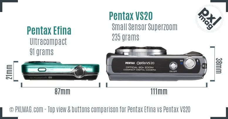 Pentax Efina vs Pentax VS20 top view buttons comparison