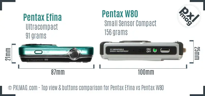 Pentax Efina vs Pentax W80 top view buttons comparison