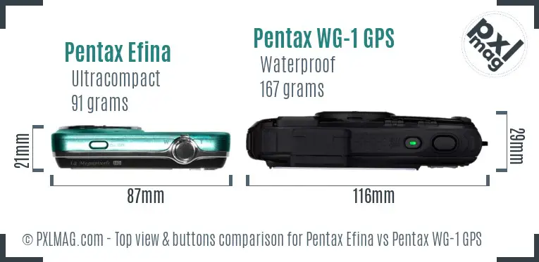 Pentax Efina vs Pentax WG-1 GPS top view buttons comparison