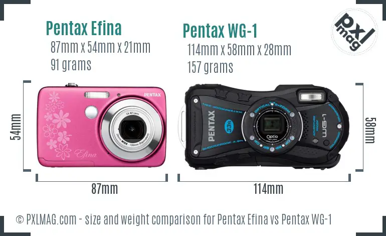 Pentax Efina vs Pentax WG-1 size comparison
