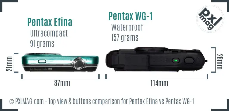 Pentax Efina vs Pentax WG-1 top view buttons comparison