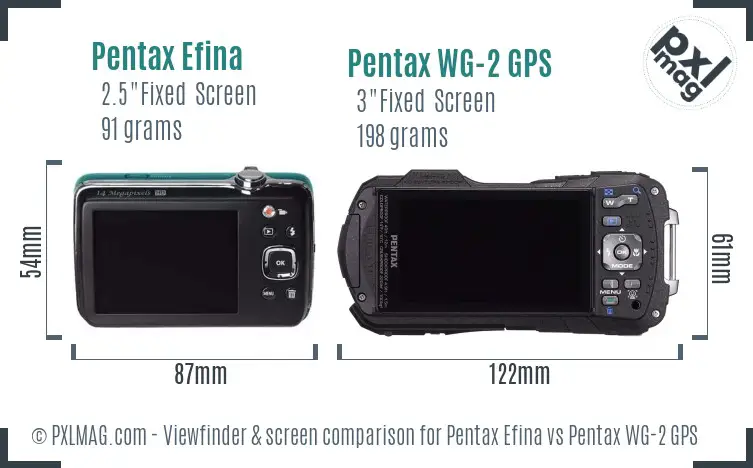 Pentax Efina vs Pentax WG-2 GPS Screen and Viewfinder comparison