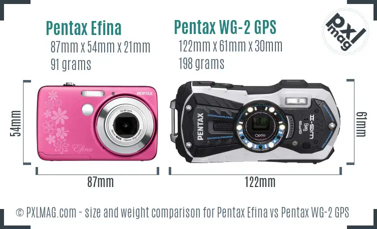 Pentax Efina vs Pentax WG-2 GPS size comparison