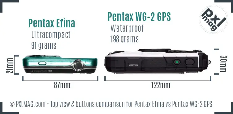 Pentax Efina vs Pentax WG-2 GPS top view buttons comparison