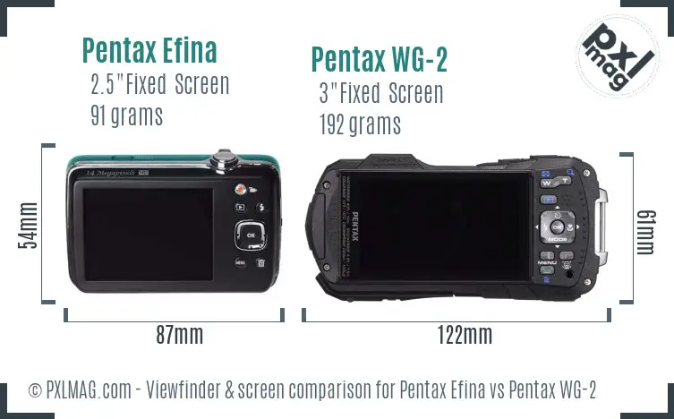 Pentax Efina vs Pentax WG-2 Screen and Viewfinder comparison