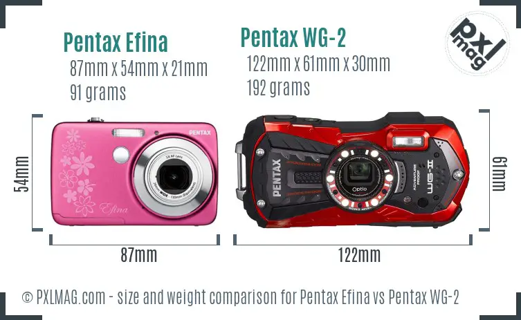 Pentax Efina vs Pentax WG-2 size comparison
