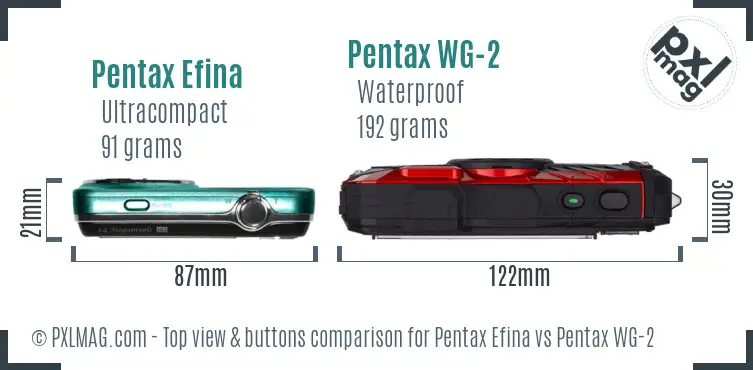 Pentax Efina vs Pentax WG-2 top view buttons comparison