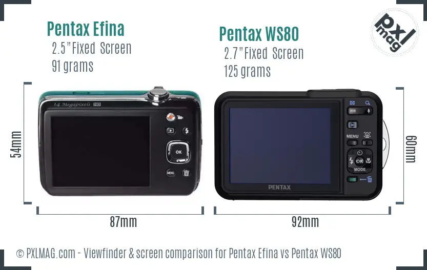 Pentax Efina vs Pentax WS80 Screen and Viewfinder comparison