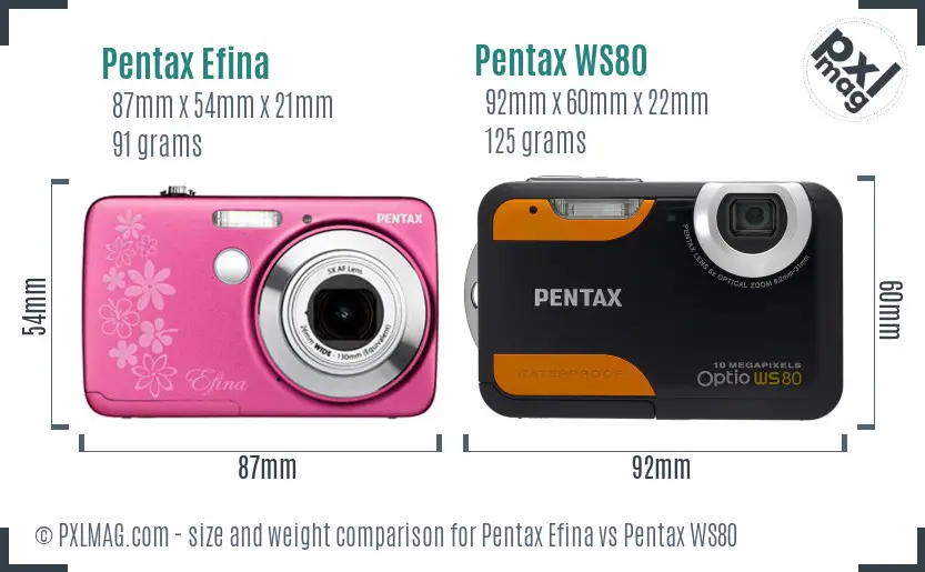 Pentax Efina vs Pentax WS80 size comparison