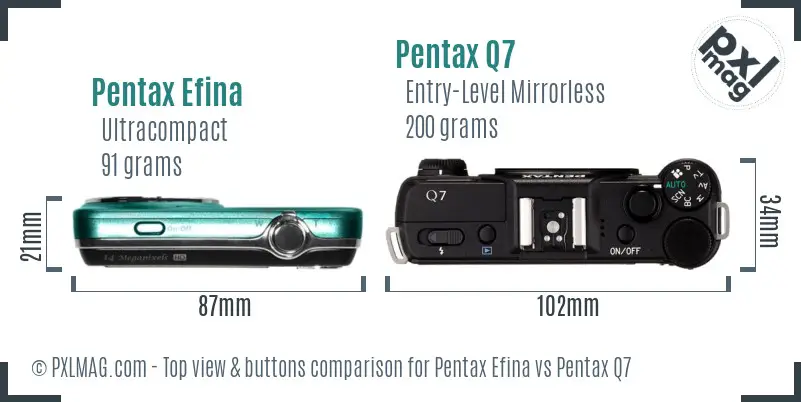 Pentax Efina vs Pentax Q7 top view buttons comparison