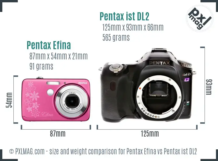 Pentax Efina vs Pentax ist DL2 size comparison
