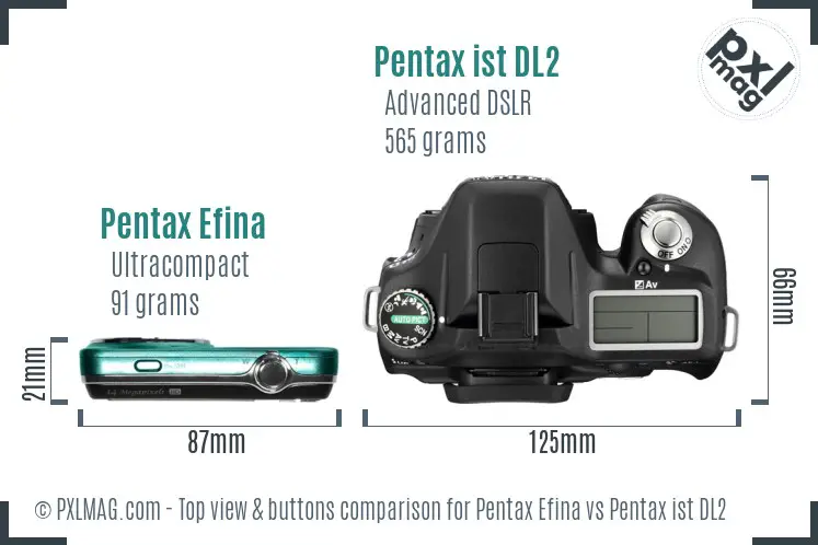 Pentax Efina vs Pentax ist DL2 top view buttons comparison