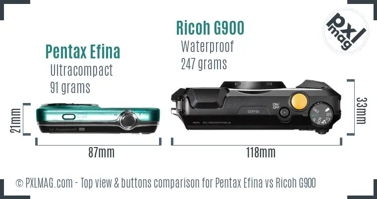 Pentax Efina vs Ricoh G900 top view buttons comparison