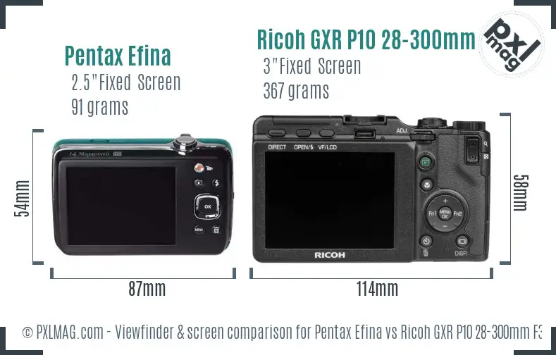 Pentax Efina vs Ricoh GXR P10 28-300mm F3.5-5.6 VC Screen and Viewfinder comparison