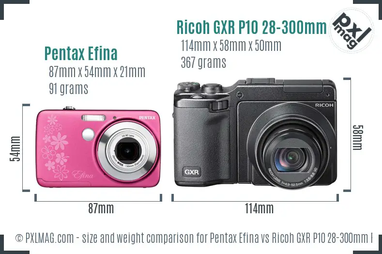 Pentax Efina vs Ricoh GXR P10 28-300mm F3.5-5.6 VC size comparison