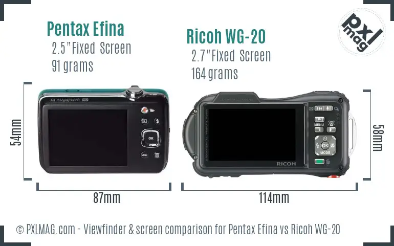 Pentax Efina vs Ricoh WG-20 Screen and Viewfinder comparison
