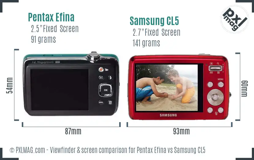 Pentax Efina vs Samsung CL5 Screen and Viewfinder comparison